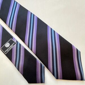 Haines & Bonner Repp Tie Necktie Mens Black Purple Blue Striped Professional LUX